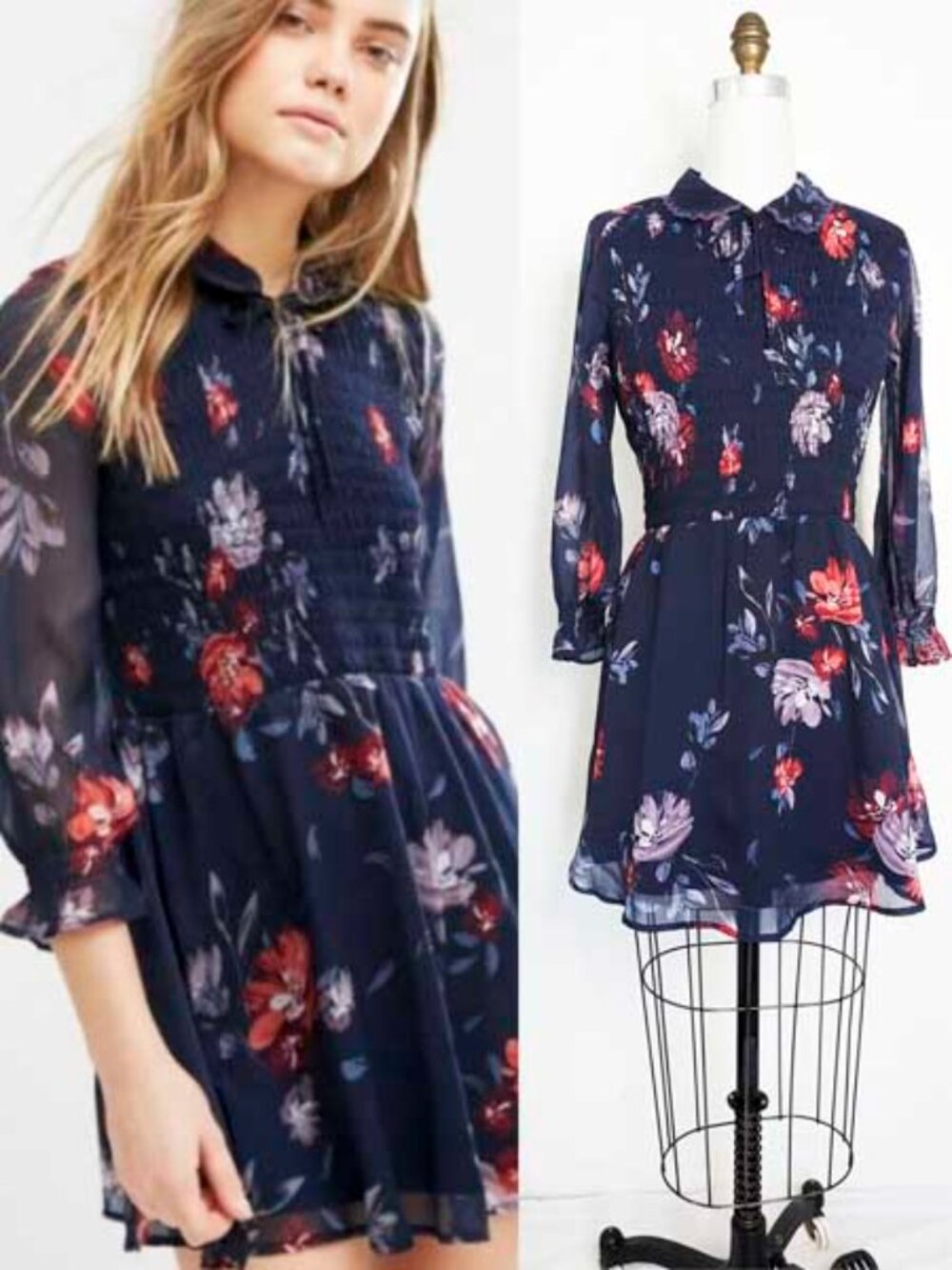 Abercrombie & Fitch Womens Floral Printed Dress Elastic Top Long Sleeve M NWT